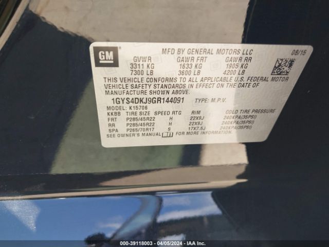 1GYS4DKJ9GR144091 Cadillac Escalade Platinum