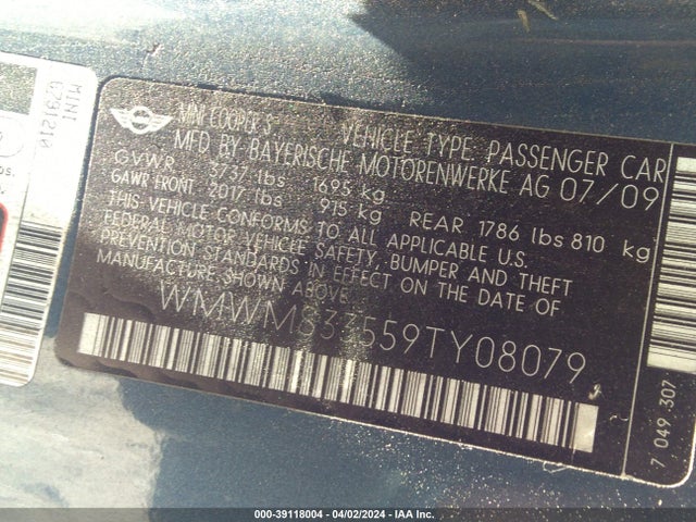 2009 MINI COOPER S WMWMS33559TY08079 Photo 8