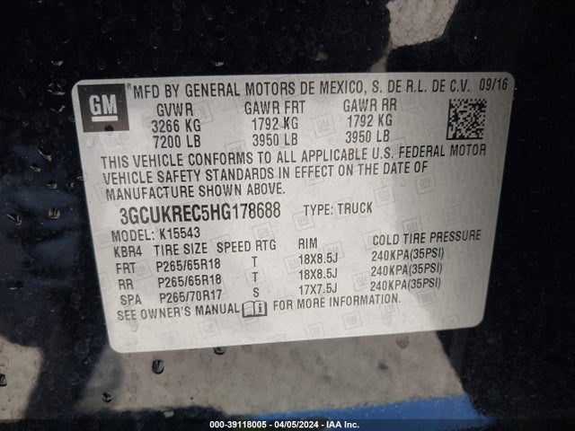 Chevrolet Silverado 1500 2lt 2017 3GCUKREC5HG178688 Image 9