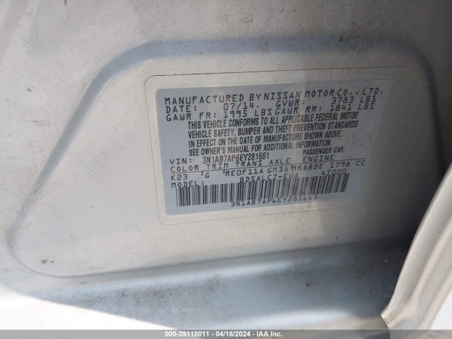 Nissan SENTRA S 2014 3N1AB7AP6EY281661 Image 9