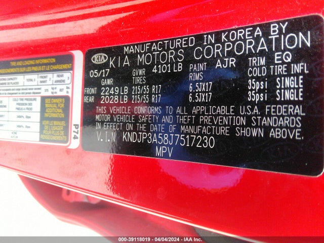 KIA SOUL + 2018 KNDJP3A58J7517230 Image 9