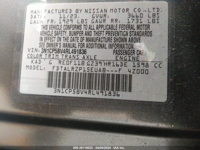 Nissan Kicks S Xtronic Cvt 2024 3N1CP5BV4RL491836 Image 9