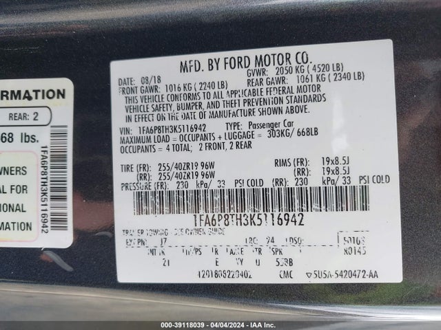 Ford 4v 2019 1FA6P8TH3K5116942 Image 24