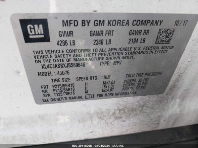 KL4CJASBXJB569646 Buick Encore Preferred