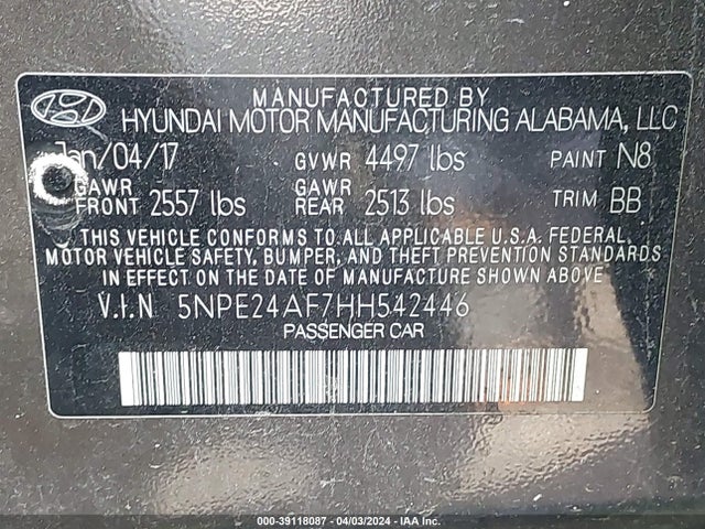 Hyundai Sonata 2017 5NPE24AF7HH542446 Image 9