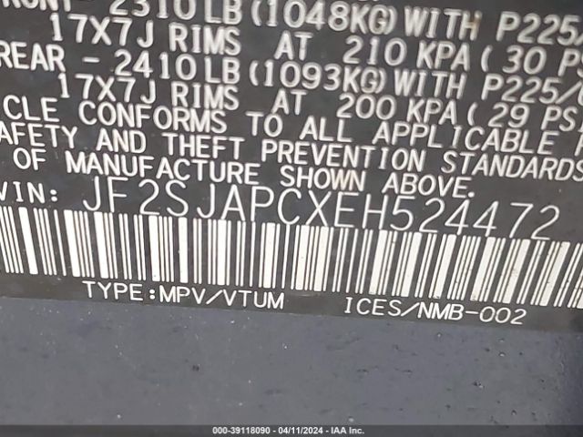 JF2SJAPCXEH524472 Subaru Forester 2.5i Touring