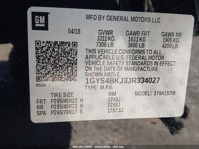1GYS4BKJ3JR334027 Cadillac Escalade Luxury