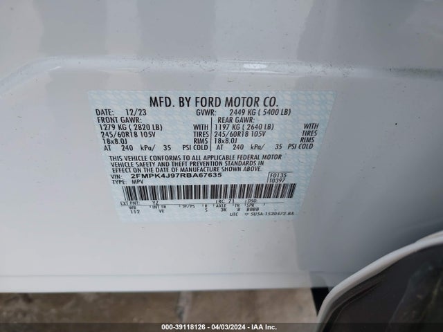 Ford EDGE SEL 2024 2FMPK4J97RBA67635 Image 9