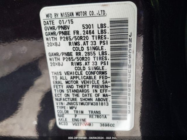 JN8CS1MU3FM381813 Infiniti QX70