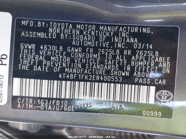 Toyota CAMRY LE 2014 4T4BF1FK2ER400553 Image 9