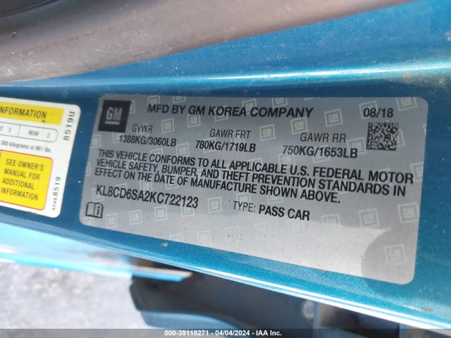 Chevrolet Spark 1lt Cvt 2019 KL8CD6SA2KC722123 Image 9