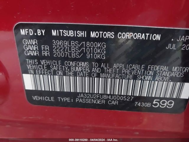 2017 MITSUBISHI LANCER JA32U2FU8HU000527 Photo 8