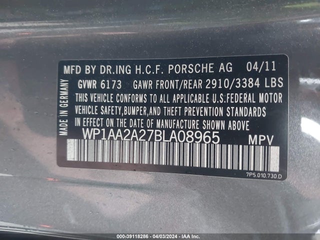 2011 PORSCHE CAYENNE WP1AA2A27BLA08965 Photo 8