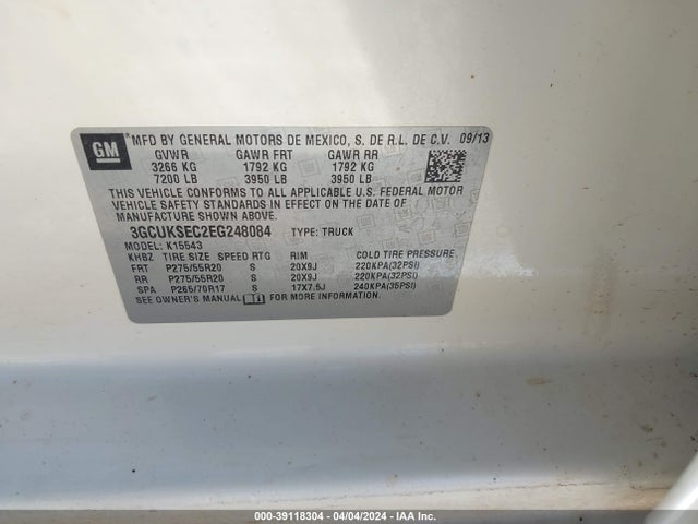 Chevrolet Silverado 1500 1lz 2014 3GCUKSEC2EG248084 Image 9