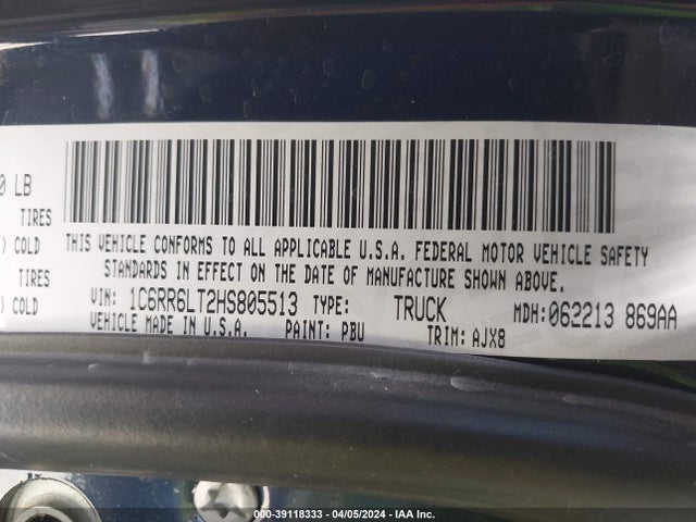 1C6RR6LT2HS805513 RAM 1500 Lone Star Silver  4x2 5'7 Box