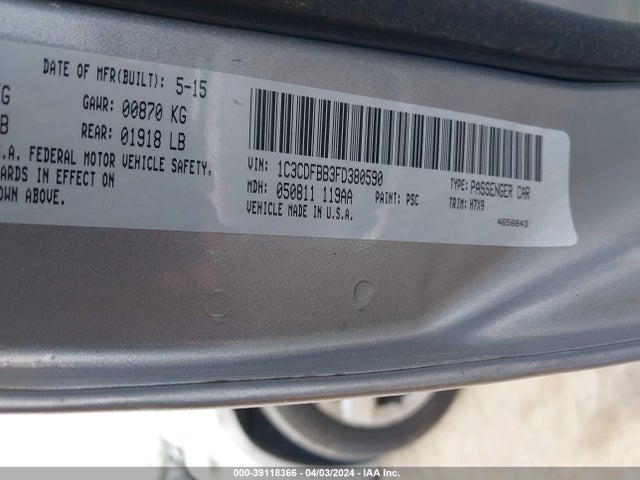 Dodge DART SXT 2015 1C3CDFBB3FD380590 Image 9