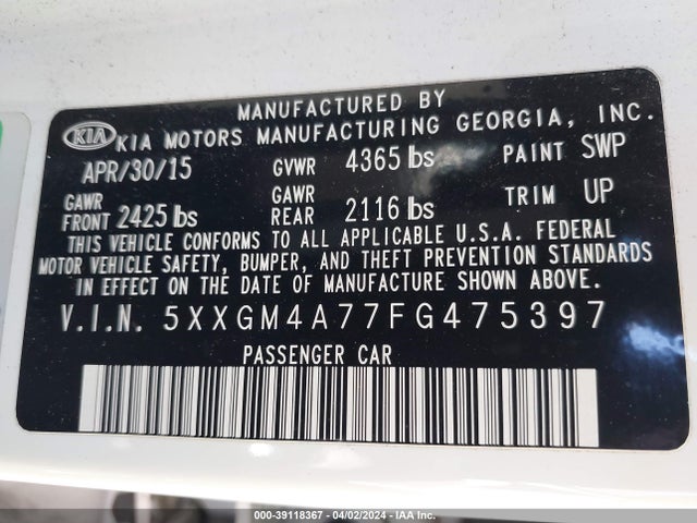 KIA Optima Lx 2015 5XXGM4A77FG475397 Image 9
