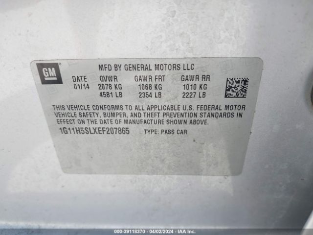 1G11H5SLXEF207865 Chevrolet Malibu 1lz