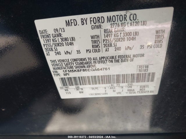 Ford Explorer Limited 2014 1FM5K8F86EGA64761 Image 9