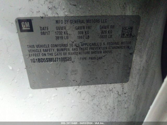1G1BD5SM0J7100529 Chevrolet Cruze Lt Manual