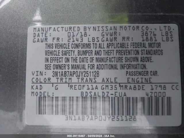 Nissan SENTRA SV 2018 3N1AB7AP0JY251128 Image 9