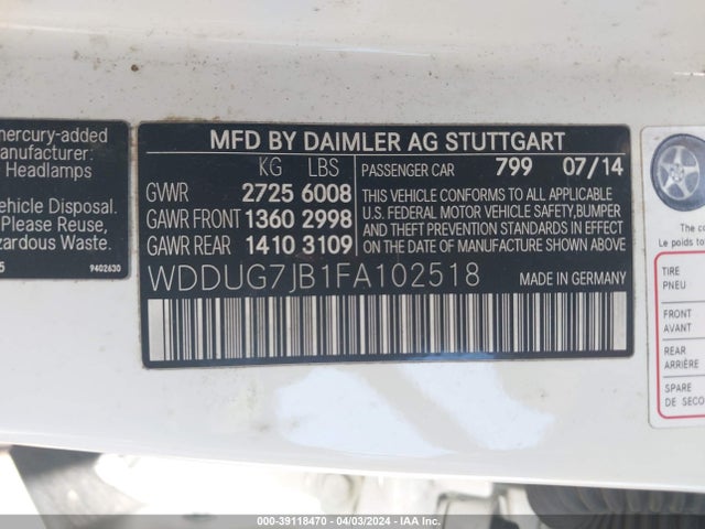 WDDUG7JB1FA102518 Mercedes-Benz S 63 Amg 4matic