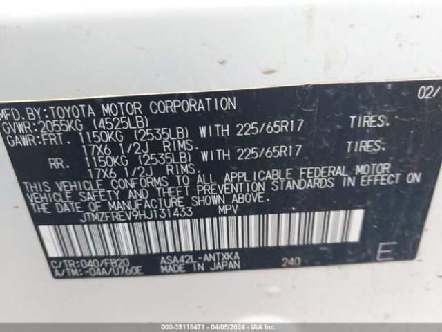JTMZFREV9HJ131433 Toyota RAV4 LE