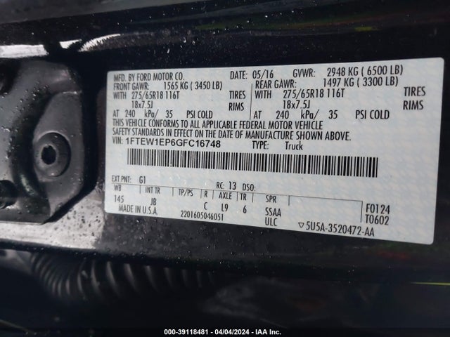 Ford F-150 Xlt 2016 1FTEW1EP6GFC16748 Image 9