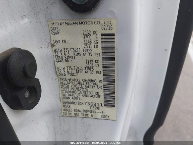 Nissan Frontier S/sv-i4 2016 1N6BD0CT8GN736911 Image 9