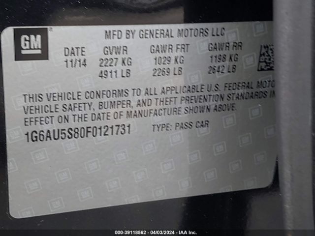 1G6AU5S80F0121731 Cadillac Cts Vsport