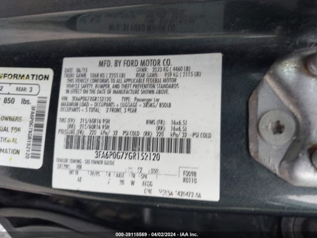 3FA6P0G7XGR152120 Ford FUSION S