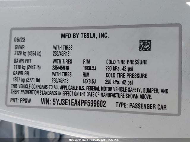 Tesla Model 3 Rear-wheel Drive 2023 5YJ3E1EA4PF599602 Image 9