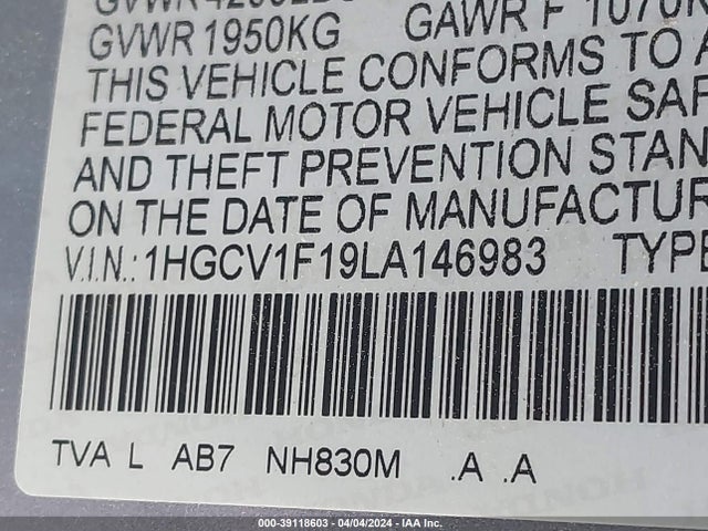 Honda ACCORD LX 2020 1HGCV1F19LA146983 Image 9
