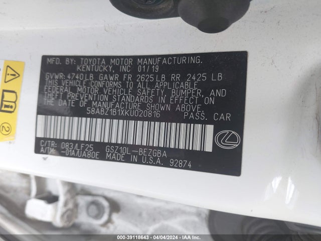 58ABZ1B1XKU020816 Lexus Es 350 F Sport