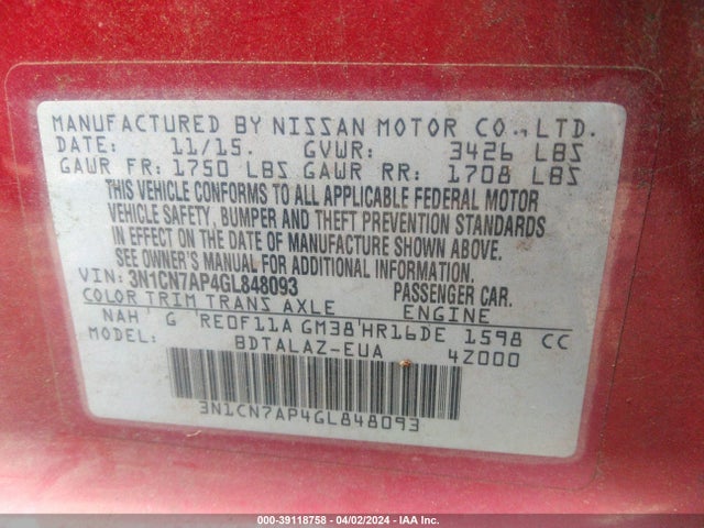 Nissan Versa 1.6 S+ 2016 3N1CN7AP4GL848093 Image 9