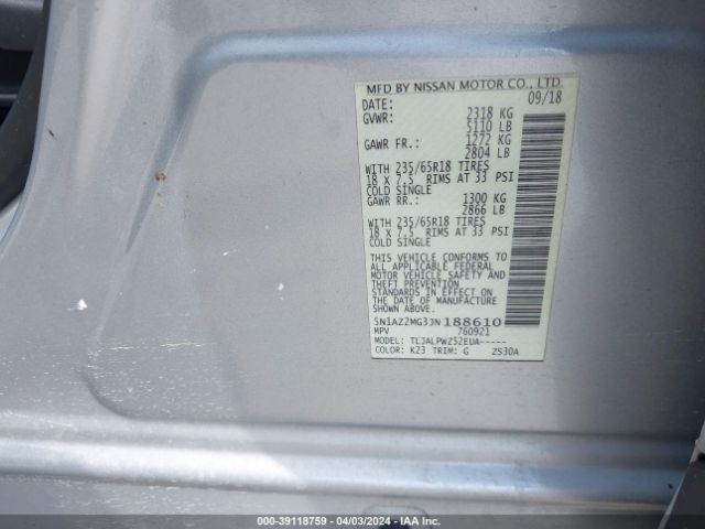 5N1AZ2MG3JN188610 Nissan MURANO S