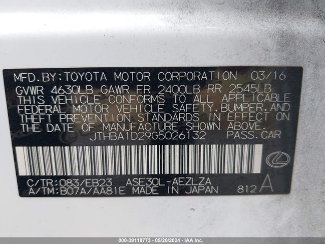 Lexus IS 200T 2016 JTHBA1D29G5026132 Image 9