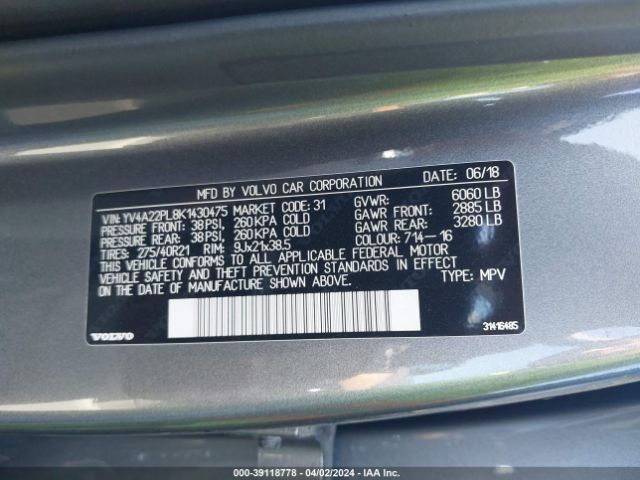 YV4A22PL8K1430475 Volvo Xc90 T6 Inscription