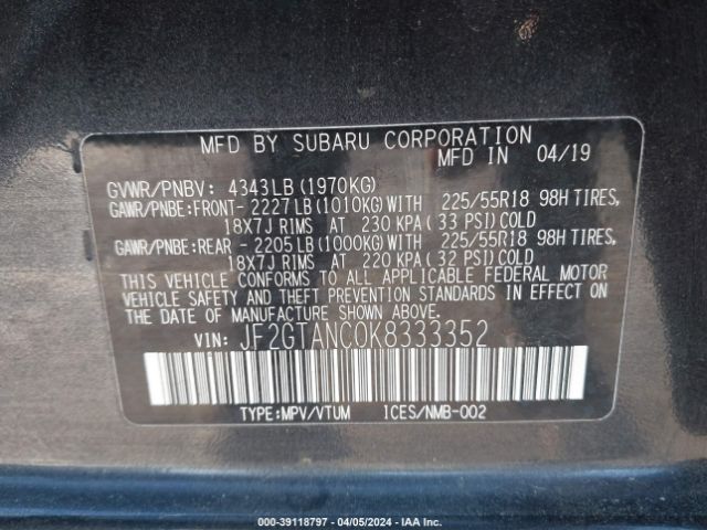 JF2GTANC0K8333352 Subaru Crosstrek 2.0i Limited