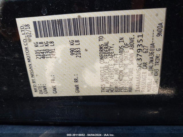 Nissan Maxima 3.5 Sv 2018 1N4AA6AP6JC379351 Image 8