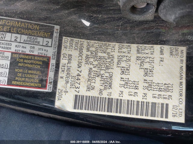 Nissan FRONTIER S 2016 1N6BD0CT3GN744737 Image 9