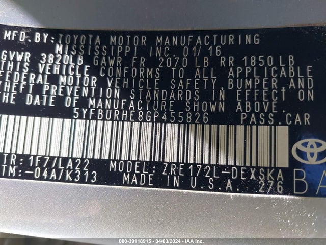 Toyota Corolla S Premium 2016 5YFBURHE8GP455826 Image 9