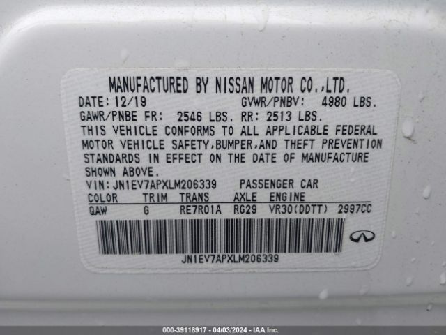 JN1EV7APXLM206339 Infiniti Q50 LUXE