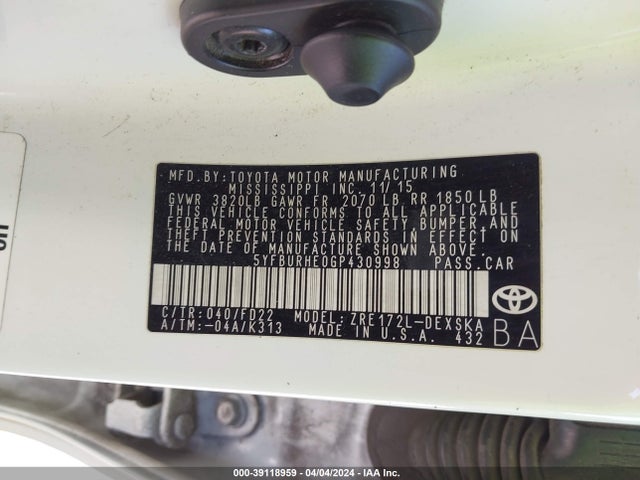 Toyota Corolla S Plus 2016 5YFBURHE0GP430998 Image 9