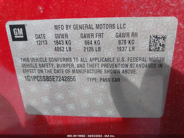 Chevrolet Cruze 1lt Auto 2014 1G1PC5SB5E7242856 Image 9