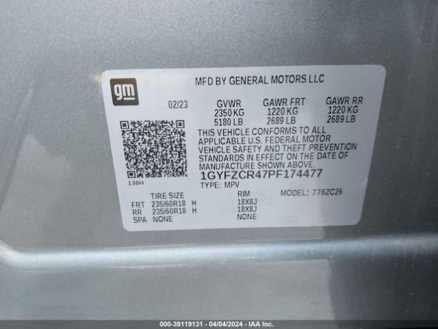 1GYFZCR47PF174477 Cadillac Xt4 Fwd Premium Luxury