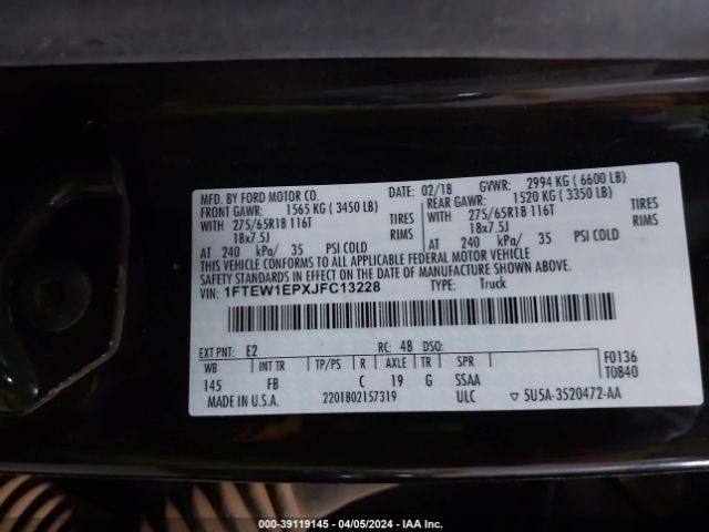 1FTEW1EPXJFC13228 Ford F-150 Xlt