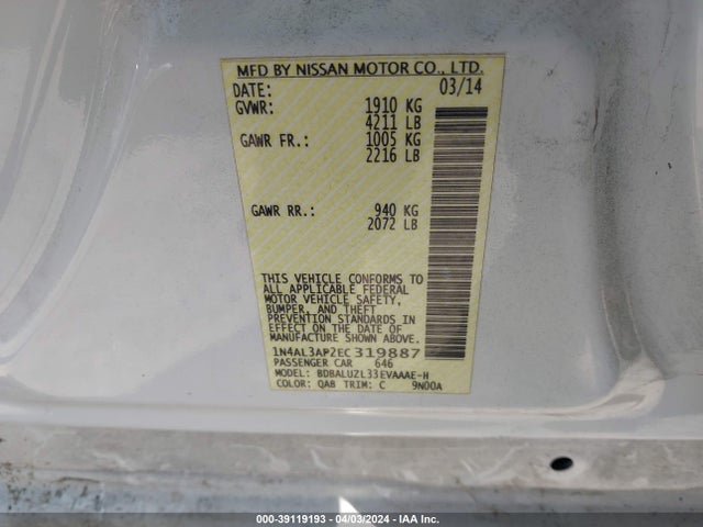 Nissan Altima 2.5 Sv 2014 1N4AL3AP2EC319887 Image 9