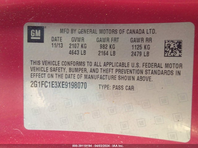 Chevrolet Camaro 2lt 2014 2G1FC1E3XE9198070 Image 9