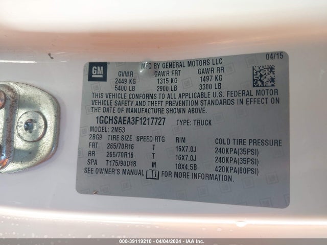 Chevrolet Colorado Wt 2015 1GCHSAEA3F1217727 Image 9